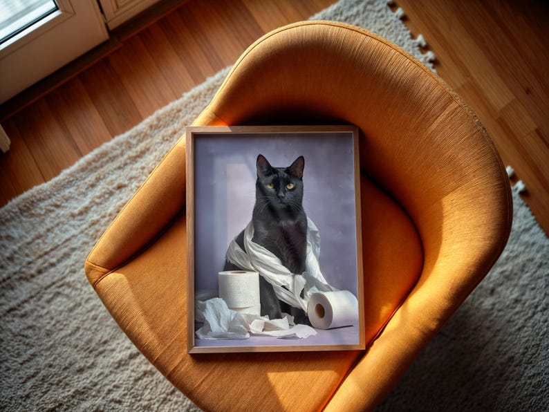 Black Cat Wrapped in Toilet Paper Print, Funny Bathroom Wall Art ...