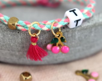 Pulsera de cordón de cereza, personalizable, pulsera neón, pulsera de letras, joyería ibicenca, pulsera de playa, pulsera surfera, pulsera ibicenca