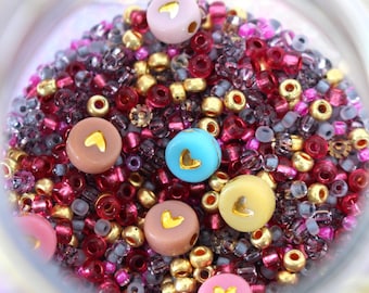 Royal * Preciosa mezcla de perlas, mezcla de perlas metalizadas, perlas confeti, perlas de corazón, mezcla de perlas con corazón, perlas smiley, perlas doradas metalizadas