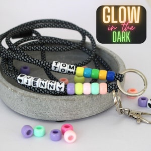 Leuchtet im Dunkeln - Schlüsselband mit Namen, Schlüssel Schulkind, Lanyard personalisiert, Schlüsselanhänger Kind, Schlüsselband Segeltau