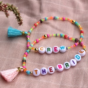 JGA bracelet set, JGA neon bracelets, The Bride bracelet, pearl bracelet The Bride, bachelorette party idea, jewelry crew, jewelry bride