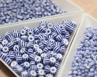 Cuentas de semillas rayadas Preciosa, cuentas de semillas rayadas azules y blancas, Preciosa 03331, 10 gramos, tamaño de las cuentas: 5/0, 9/0, 10/0, cuentas azules