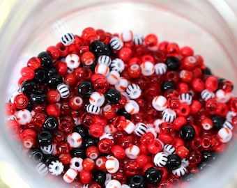 Código Rojo * Mezcla de perlas Preciosa, confeti de perlas, cuentas de vidrio de colores, mezcla de perlas, cuentas de vidrio rayadas, cuentas rayadas, cuentas para manualidades