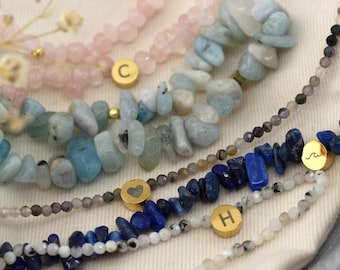 Pulsera de piedras preciosas personalizada, pulsera de piedras preciosas personalizable, pulsera de cuarzo rosa, pulsera de letras de acero inoxidable, pulsera colgante de corazón