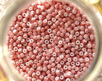 Preciosa Perlen Striped 9/0 (2,6mm), Perlen gestreift, Perlen rot weiß gestreift, Striped Seed Beads, Color Code 03891