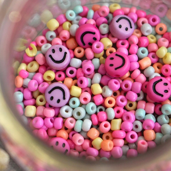Smiley Perlen * Happy Neon * Rocailles Perlen Mix bunt, Neon Perlen, Perlenmischung, Rocailles Mix, Smiley Perle, Candy Perlen, Perlenmix