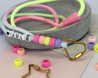 Lanyard personalizado *Dorado* con nombre y mosquetón de corazón o estrella, lanyard para niños, lanyard para profesores