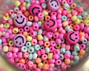 Cuentas sonrientes * Neón feliz * Mezcla de cuentas Rocailles coloridas, Cuentas pastel neón, Mezcla de cuentas, Mezcla de Rocailles, Mezcla de cuentas de vidrio