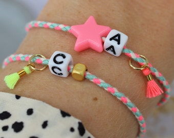 Pulsera de cordón personalizada con cuentas y dijes dorados, personalizable, colorida pulsera de surf, pulsera de verano estilo Ibiza