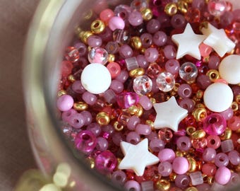 Mezcla de cuentas de vidrio Preciosa Fuego de Adviento, Mezcla de cuentas de semillas navideñas, Cuentas navideñas para manualidades, Cuentas de estrella, Cuentas doradas, Cuentas navideñas