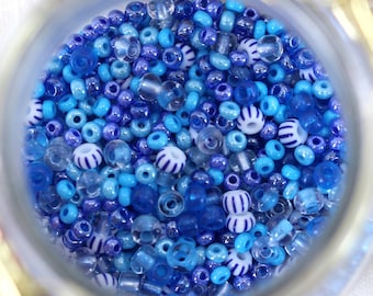 Congelado * Mezcla de cuentas Preciosa, Confeti de cuentas, Cuentas de vidrio Rayas blancas azules, Mezcla de cuentas, Cuentas de vidrio rayadas, Cuentas rayadas