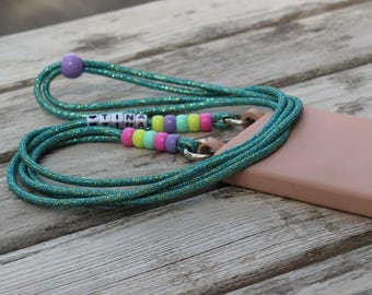 Cadena universal colorida para teléfono móvil con nombre y mosquetón, correa para teléfono móvil: ¡se adapta a casi cualquier funda de teléfono inteligente!