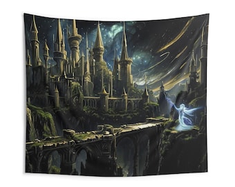 Dark Medieval Castle Tapestry: Fantasy Game Room Decor
