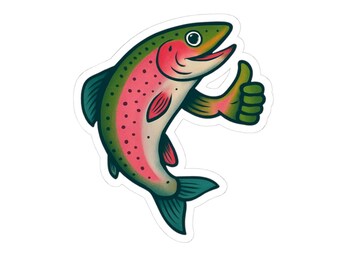 Thumbs Up Trout Sticker: Fun Fishing Decal for Outdoor Decor