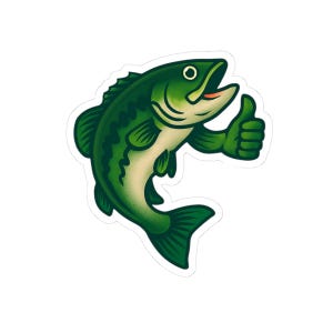 Thumbs Up Bass Fish Sticker - Fun, Unique Decal for Outdoor Enthusiasts, Fishing, Boating Culture, Tackle Box Decor, Camping Gifts
