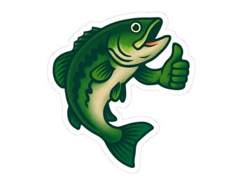 Thumbs Up Bass Fish Sticker: Angler Tackle Box Decal
