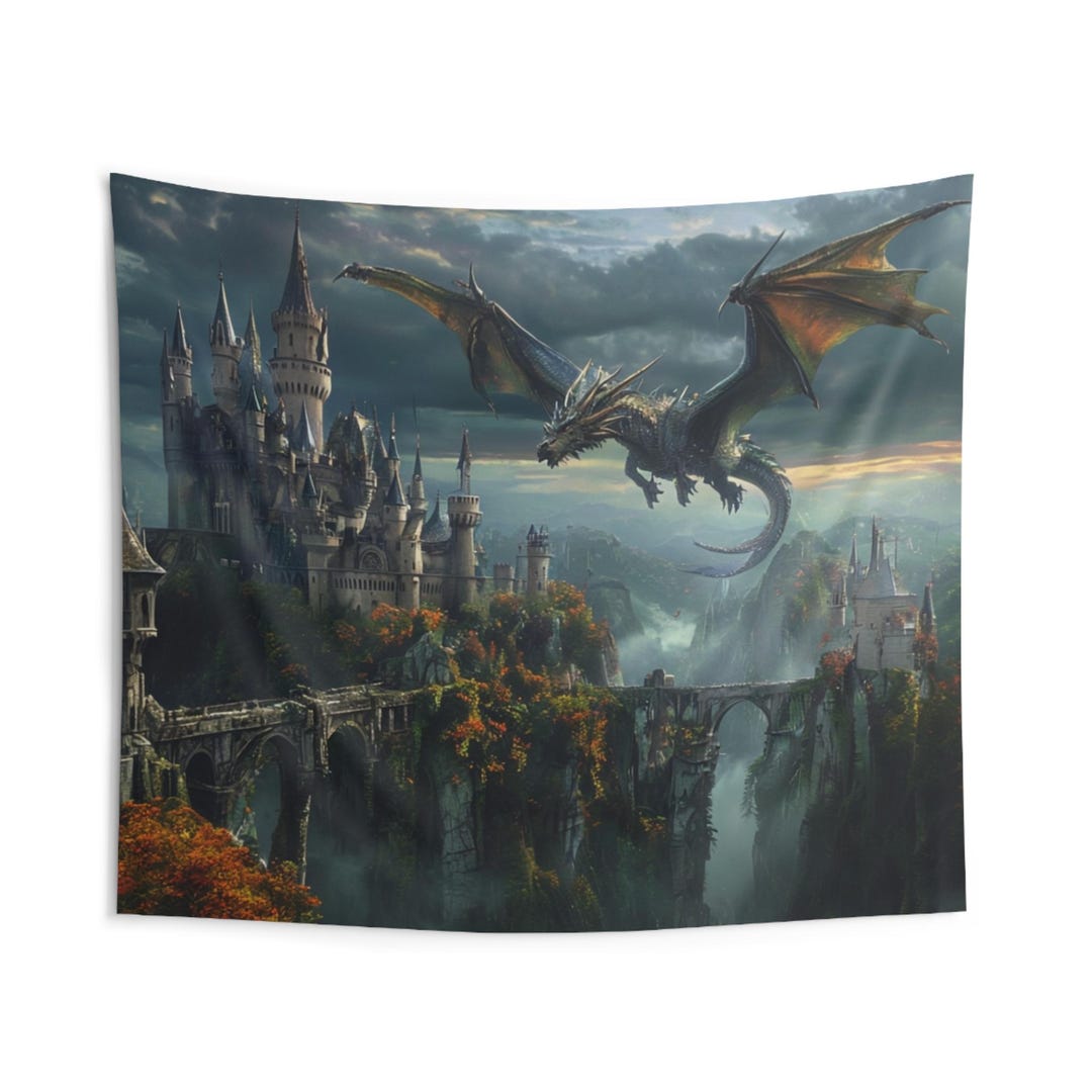 Majestic Medieval Dragon Wall Tapestry, Fantasy Home Castle Decor ...