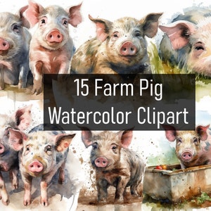 15 imágenes prediseñadas de ilustración de cerdo acuarela - descarga digital - imprimible - libro de recuerdos - pegatina - uso comercial - cerdo - cerdo - lechón