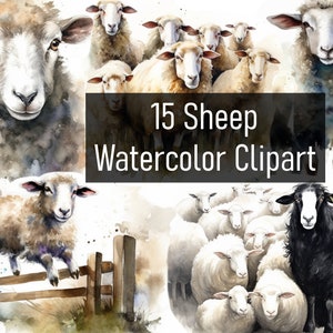 15 Aquarell Schaf Illustration Cliparts - Digital Download - Printable - Scrapbook - Aufkleber - kommerzielle Nutzung