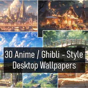 30 Anime / Ghibli inspirowane tapety na pulpit FULL HD 1920 x 1080 - pobieranie cyfrowe - słodkie uspokajające przytulne relaksujące dobry nastrój