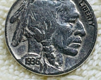 1936 Indian head Buffalo Nickel Error Coin in VF condition.