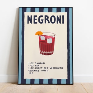 Italian COCKTAIL NEGRONI Recipe Orange Ice PRINT Vintage Posters In Digital Download Format, Original Cocktail Exhibition Gallery Wall Print