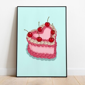 Original ‘Pink Heart Cake’, Original Illustration Poster Print, Gallery Wall, Exhibition Print, DIGITAL DOWNLOAD