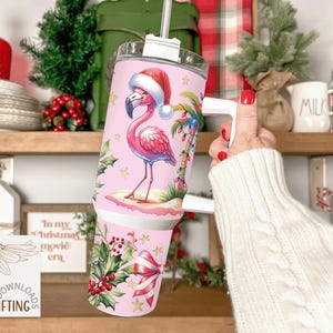 Weihnachten Flamingo 40 oz Quencher Tumbler Wrap Sublimation Digitaler Download PNG-Datei, Weihnachten in Florida Flamingo Tumbler PNG Download
