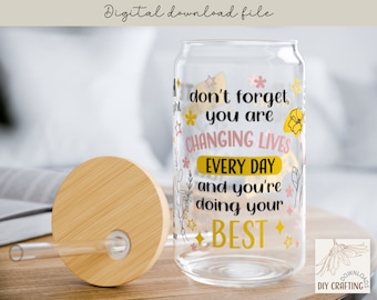 Lärarinspirerande bekräftelse 16 oz glas Sipper burk för sublimering digital nedladdningsfil