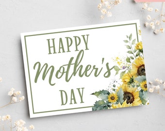 Tarjeta del Día de la Madre con Girasol, Hermosa tarjeta del Día de la Madre con Girasol en Acuarela, Tarjeta para Mamá, Tarjeta para Esposa, Tarjeta para Abuela
