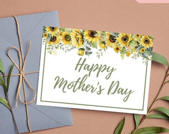 Hermosa tarjeta de feliz día de la madre con girasol en acuarela, tarjeta del día de la madre, tarjeta para mamá, tarjeta para esposa, tarjeta para abuela