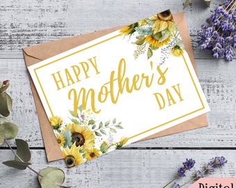 Hermosa tarjeta de feliz día de la madre con girasol en acuarela, tarjeta del día de la madre, tarjeta para mamá, tarjeta para esposa, tarjeta para abuela