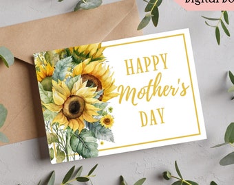 Hermosa tarjeta de feliz día de la madre con girasol en acuarela, tarjeta del día de la madre, tarjeta para mamá, tarjeta para esposa, tarjeta para abuela