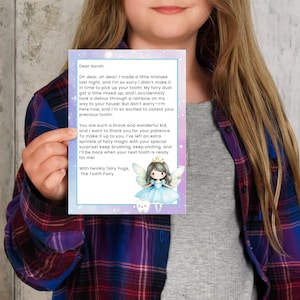 Lettre modifiable d'excuses manquées de la fée des dents Téléchargement instantané J'ai oublié de venir carte Désolé, je suis en retard carte première dents perdues jalon enfants garçon fille