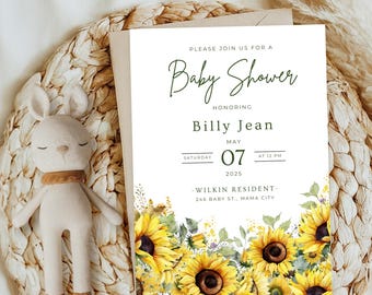 Sunflower Baby Shower Invitation, Customize Baby Shower Invitation Instant download, Girl Rustic Sunflower Baby Shower Invite Boho Sunflower
