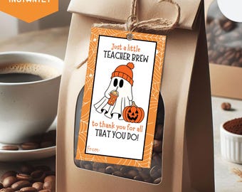 Afdrukbare leraar Halloween spook koffie cadeaukaartjes Halloween leraar gunst Trick or Treat cadeaukaartje grappig Halloween koffie cadeau voor leraar