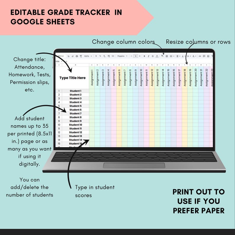Editable Google Sheets Student Grade Assignment Checklist Digital ...