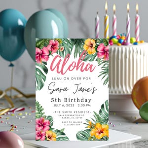 Luau birthday invitation template editable Hawaiian Luau theme invitation Tropical Summer Pool party pineapple customizable birthday invite