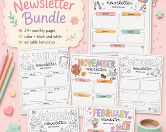 Teacher Newsletter, Pastel Monthly Newsletter templates, Newsletter for schools clubs, homeschool, church, daycare, Back to School templates