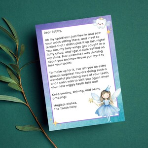 Nota de desculpas editável da fada do dente Carta para impressão para crianças Menino Menina Desculpe Esqueci de vir Nota de desculpas da fada do dente Download digital
