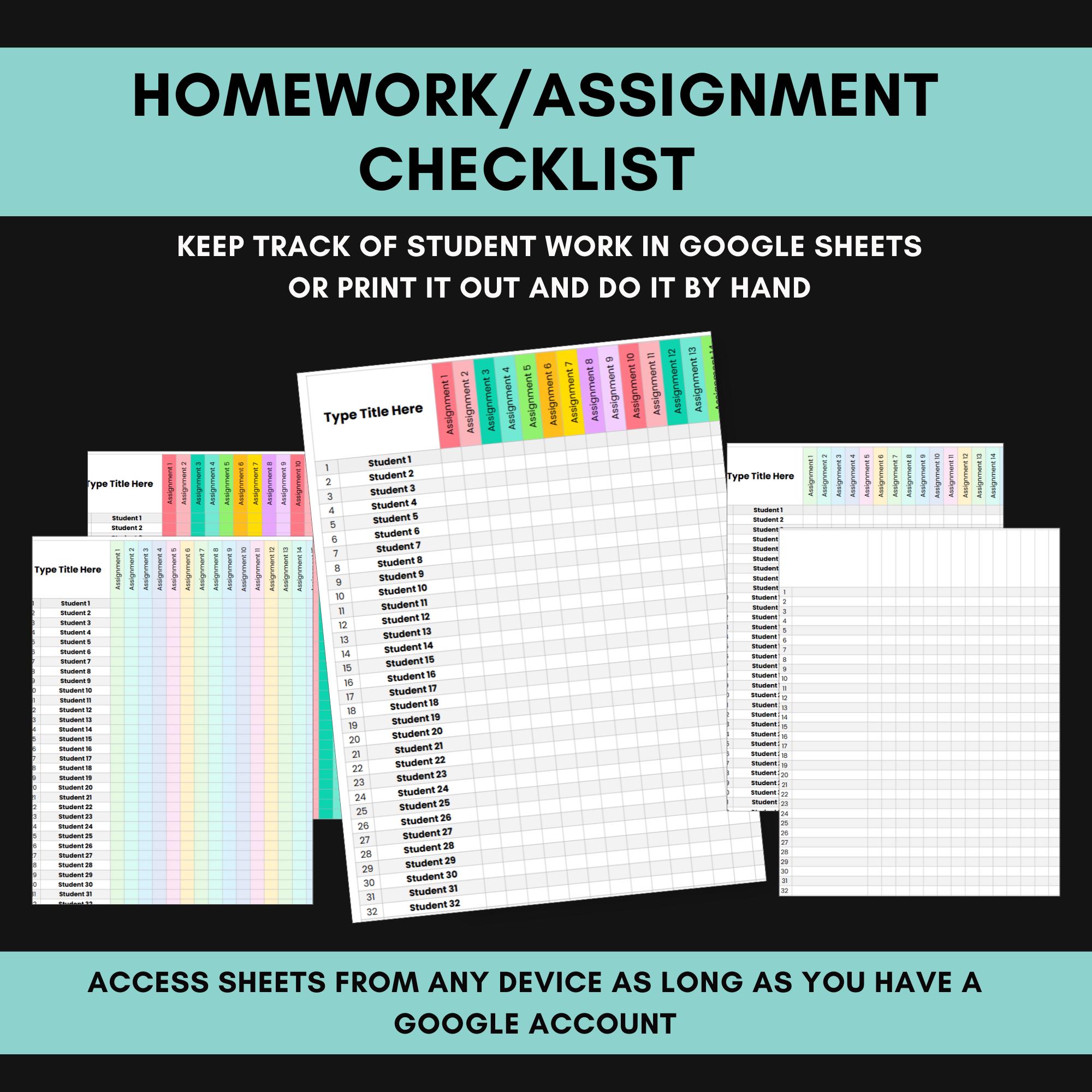 Editable Google Sheets Student Grade Assignment Checklist Digital ...