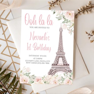 Editable Paris Birthday Invitation Personalized Parisian French themed Eiffel tower Birthday Invitation Template Paris French Party Invite