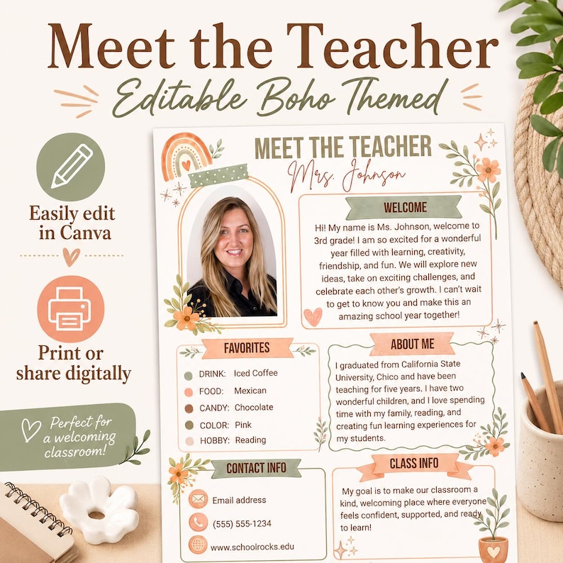 Meet the Teacher Newsletter Canva Template, Open House Back to School ...