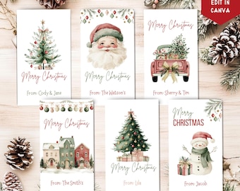 Printable Christmas Gift Tags Party Favor Tags, Personalized Christmas Gift Tags Family Name Holiday Tags Editable Christmas Goodie bag tag