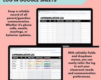 Digital Parent Communication Log for Teacher Google Sheets Template Parent Call Email Log Tracker Teacher Spreadsheet, Planner for Teacher