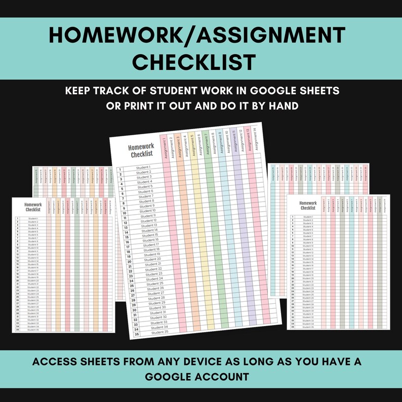 Editable Google Sheets Student Grade Checklist Chart Digital Student ...