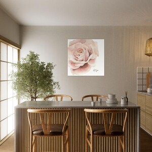 Precioso póster de rosa de acuarela con estampado floral rosa, decoración de pared cuadrada, regalo para su hogar u oficina.