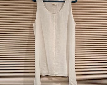 Bodil Womens XL Cream Linen Sharkbite Hem Tunic Tank Top Made in USA Vintage