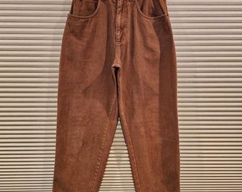 Pantalones vaqueros Rigolletto Vintage de talle alto y pierna cónica, color marrón óxido, talla 30/S, de algodón.