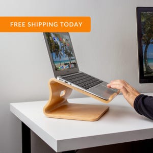 Laptop stand | Wood Laptop stand | Aesthetic desk stand for macbook | Ergonomic office desk accessory | Wood Desk Organizer